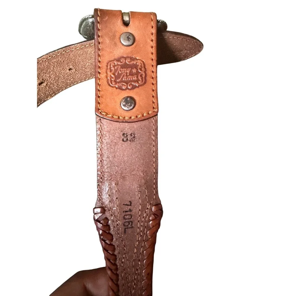 Tony Lama Mens Braided Horsehair Leather Western Belt Tan Silver Concho 32 7106L